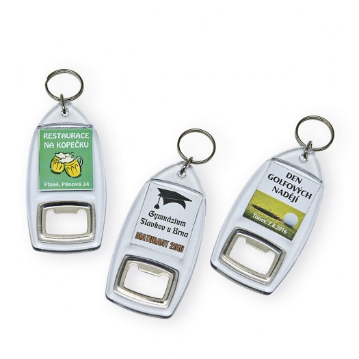 Klíčenka otvírák, 47x98mm, transparentní